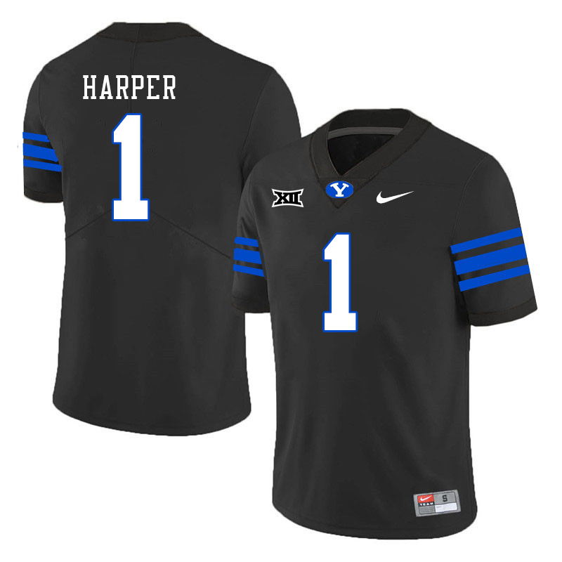 BYU Cougars #1 Micah Harper Big 12 Conference College Football Jerseys Stitched Sale-Black